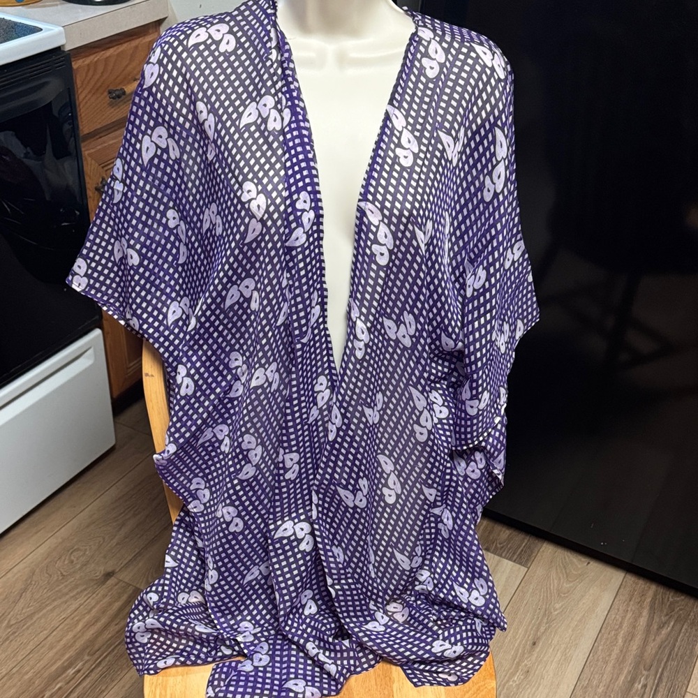 RAJ NWT Purple free size BEACH Kimono HIGH SIDE SLITS Floral Pattern